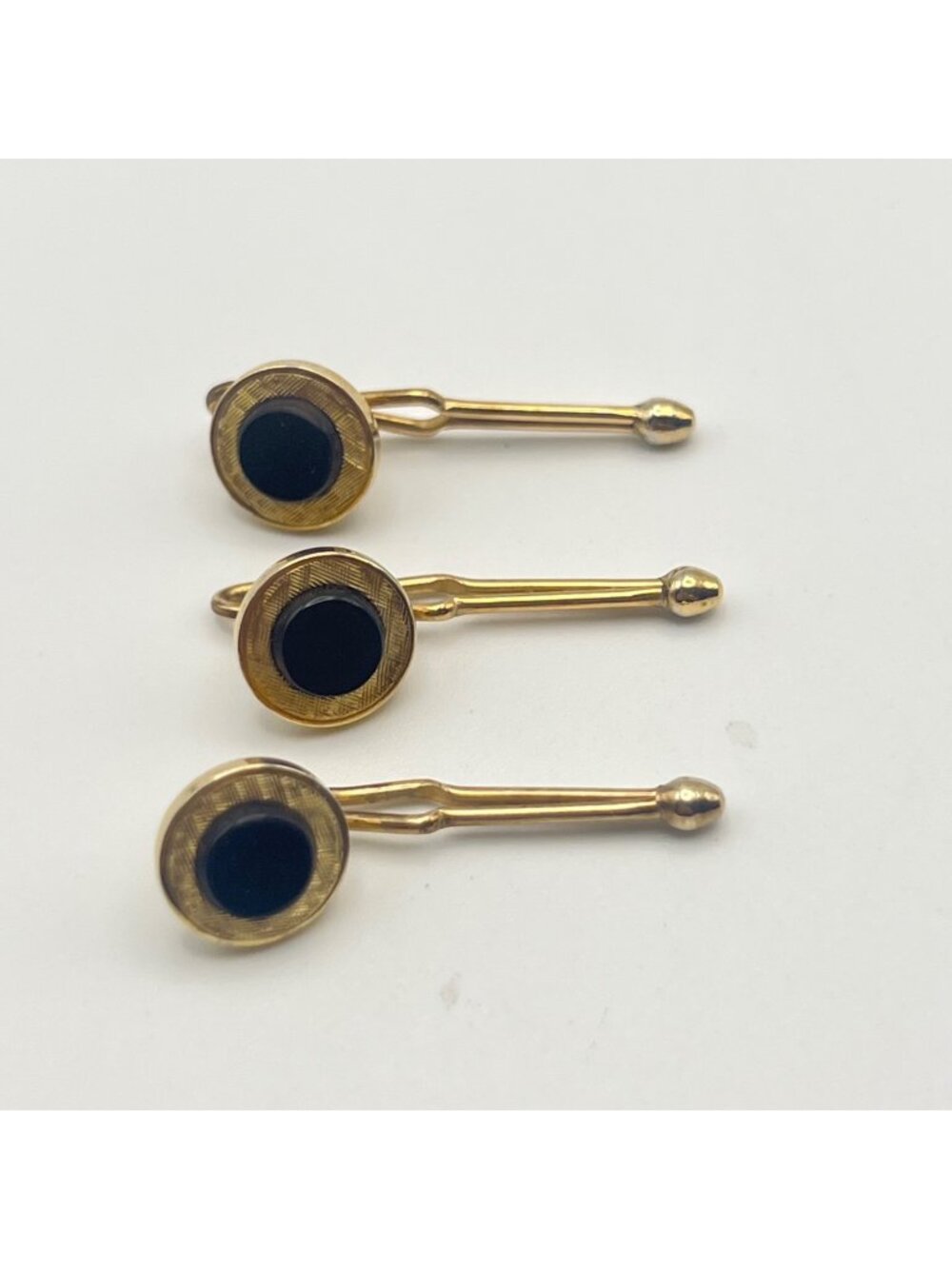 Vintage Krementz Gold Plate Black Onyx Tuxedo Shirt Studs Set 3 Groom Formal
